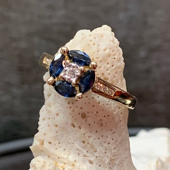 Sapphire Diamond 14K Yellow Gold Estate Ring Sz 7  J826 - Picture 3 of 8